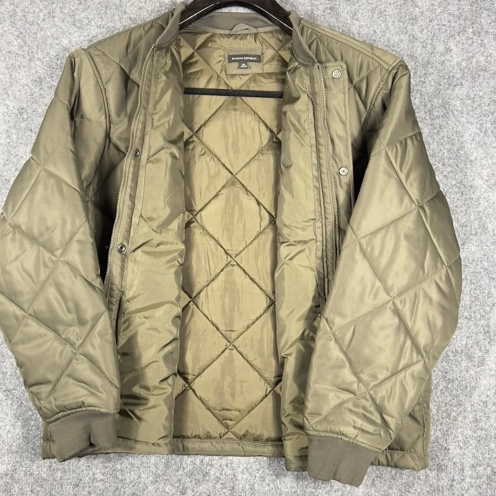 Banana Republic Men's XXL Quilted Bomber Jacket Olive Diamond Full Zip